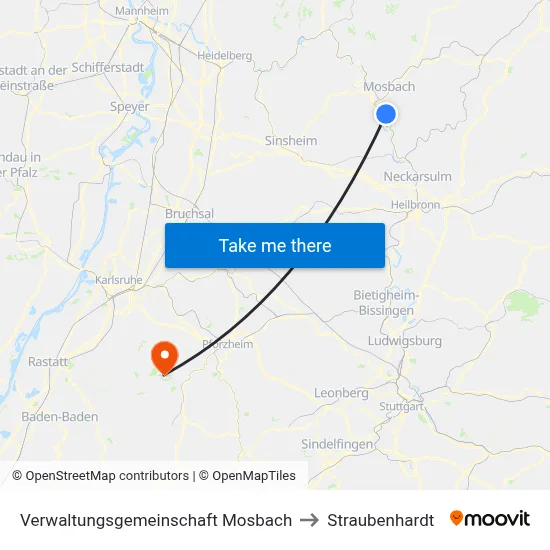 Verwaltungsgemeinschaft Mosbach to Straubenhardt map