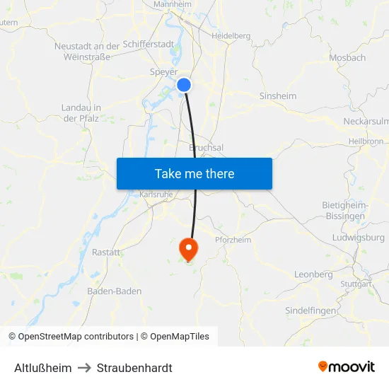 Altlußheim to Straubenhardt map