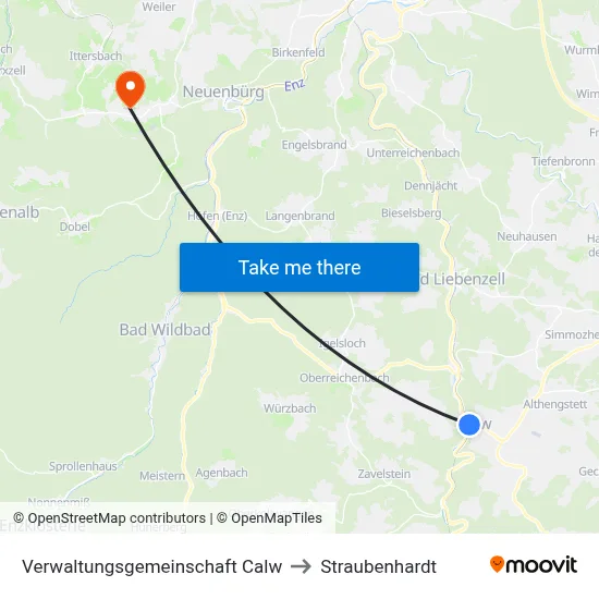 Verwaltungsgemeinschaft Calw to Straubenhardt map