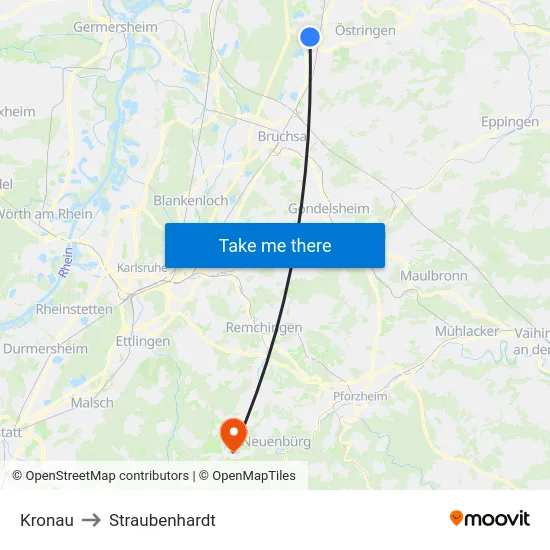 Kronau to Straubenhardt map