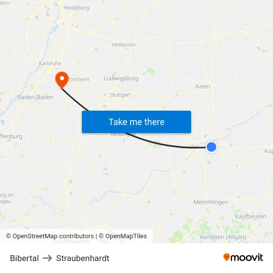 Bibertal to Straubenhardt map