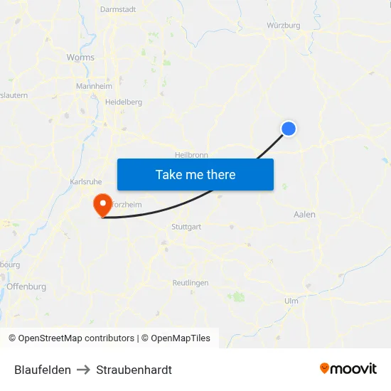 Blaufelden to Straubenhardt map