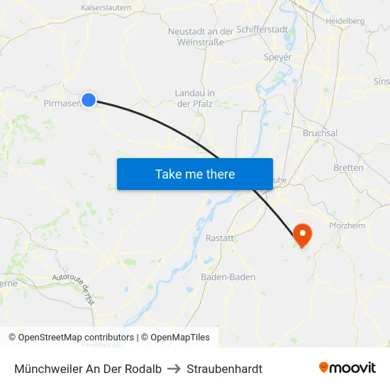 Münchweiler An Der Rodalb to Straubenhardt map