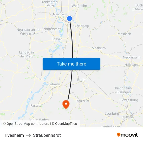 Ilvesheim to Straubenhardt map