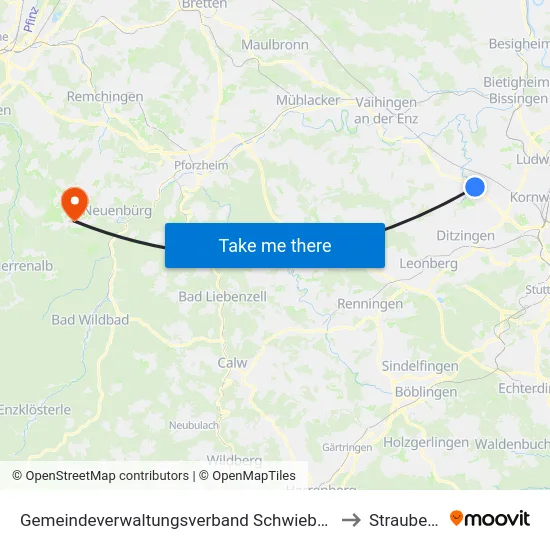Gemeindeverwaltungsverband Schwieberdingen-Hemmingen to Straubenhardt map