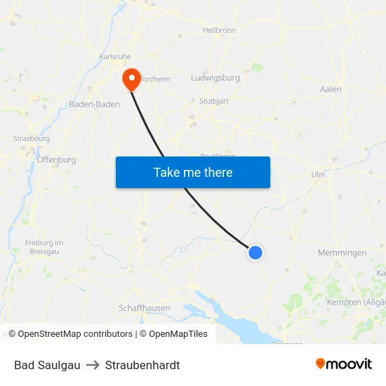 Bad Saulgau to Straubenhardt map