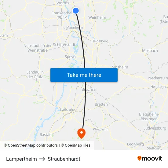 Lampertheim to Straubenhardt map