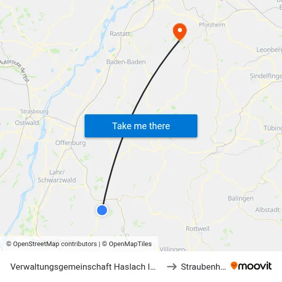Verwaltungsgemeinschaft Haslach Im Kinzigtal to Straubenhardt map