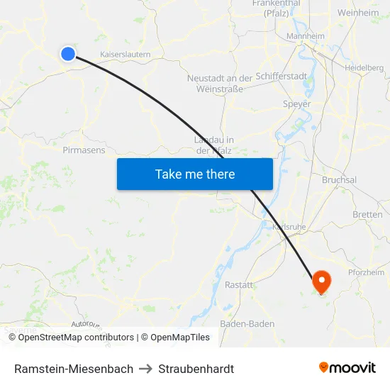 Ramstein-Miesenbach to Straubenhardt map