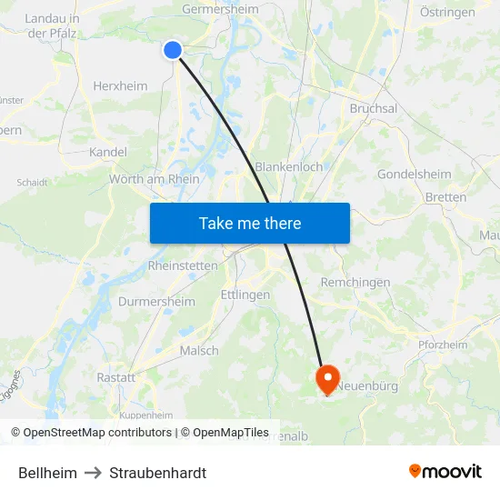 Bellheim to Straubenhardt map