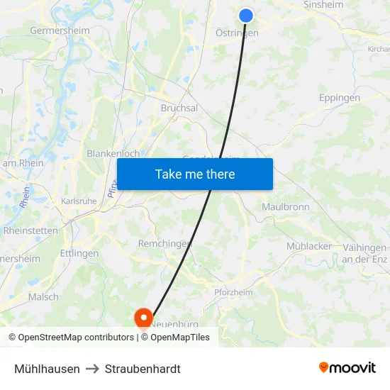 Mühlhausen to Straubenhardt map