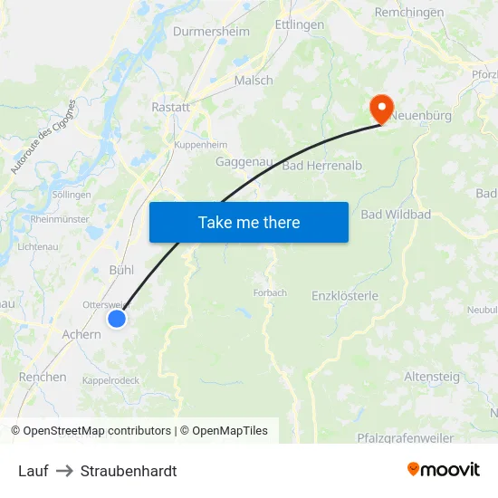 Lauf to Straubenhardt map