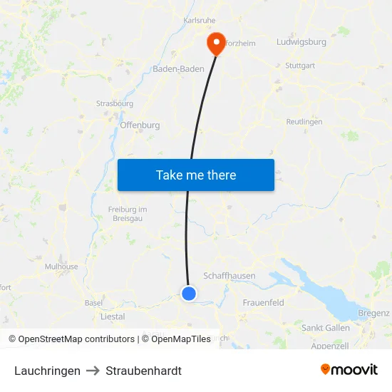 Lauchringen to Straubenhardt map