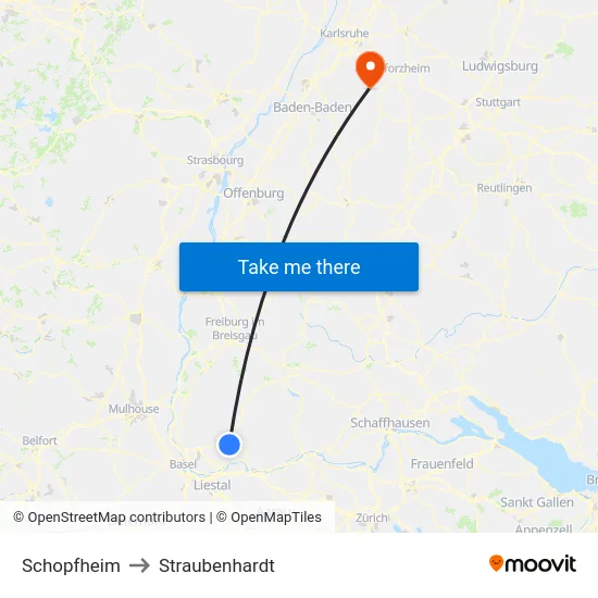 Schopfheim to Straubenhardt map