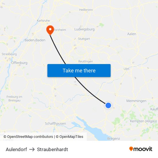 Aulendorf to Straubenhardt map