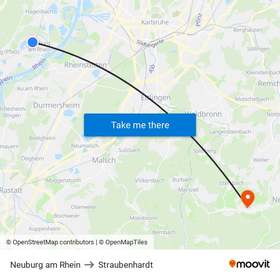 Neuburg am Rhein to Straubenhardt map