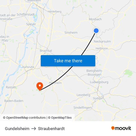 Gundelsheim to Straubenhardt map