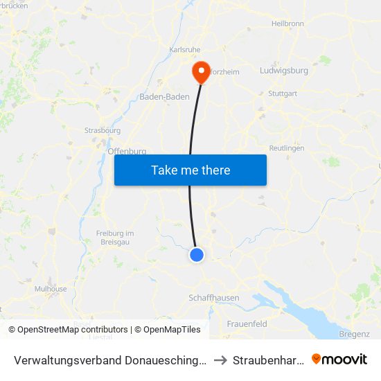 Verwaltungsverband Donaueschingen to Straubenhardt map