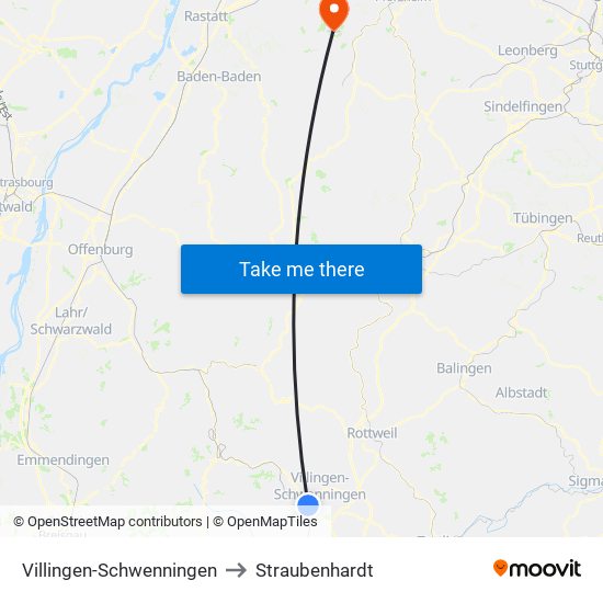 Villingen-Schwenningen to Straubenhardt map