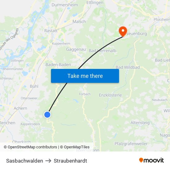 Sasbachwalden to Straubenhardt map