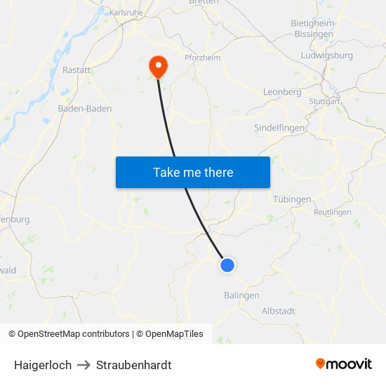 Haigerloch to Straubenhardt map