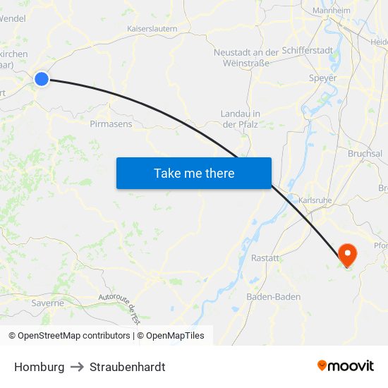 Homburg to Straubenhardt map