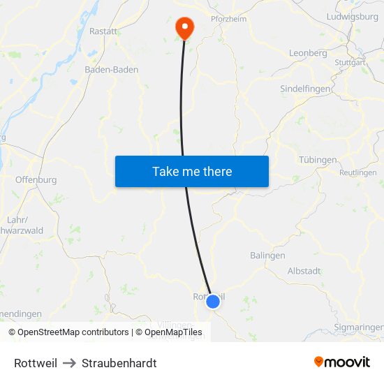 Rottweil to Straubenhardt map