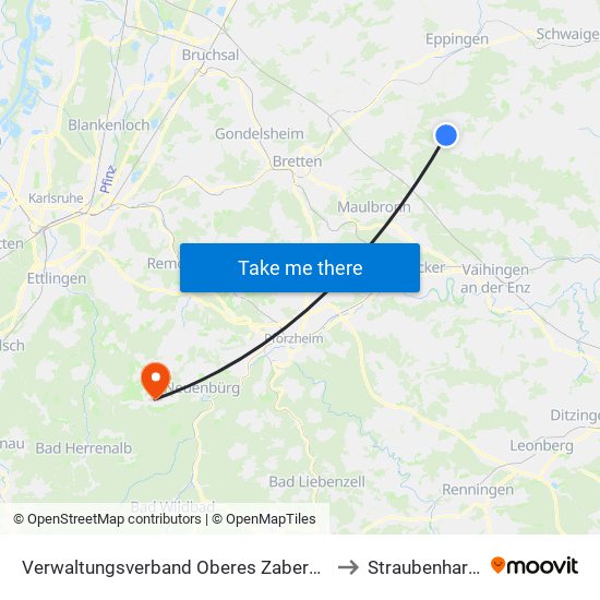 Verwaltungsverband Oberes Zabergäu to Straubenhardt map