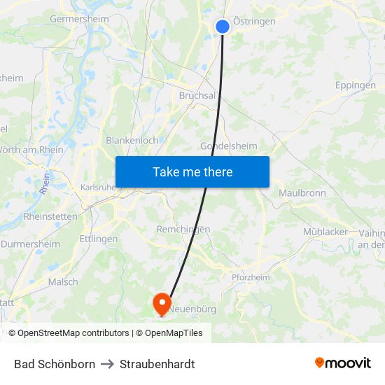 Bad Schönborn to Straubenhardt map