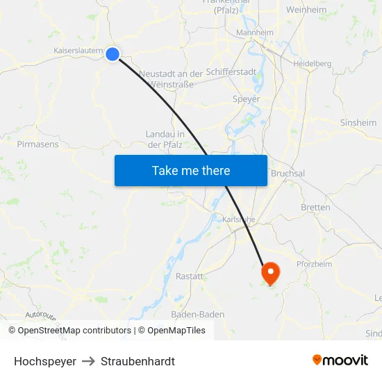 Hochspeyer to Straubenhardt map