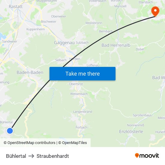 Bühlertal to Straubenhardt map