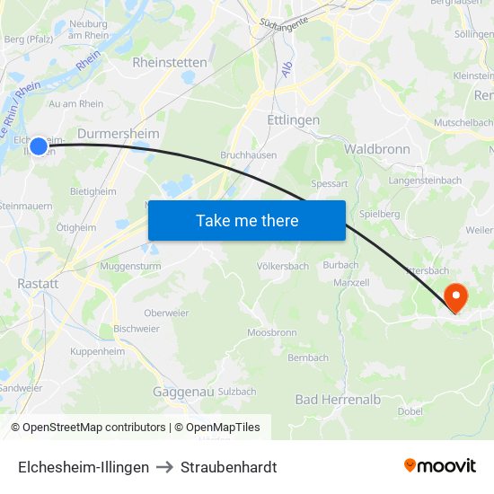 Elchesheim-Illingen to Straubenhardt map