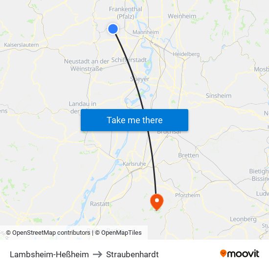 Lambsheim-Heßheim to Straubenhardt map