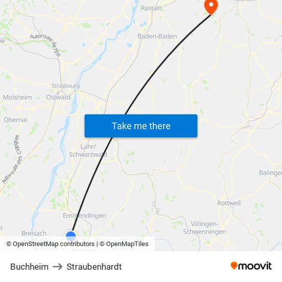 Buchheim to Straubenhardt map