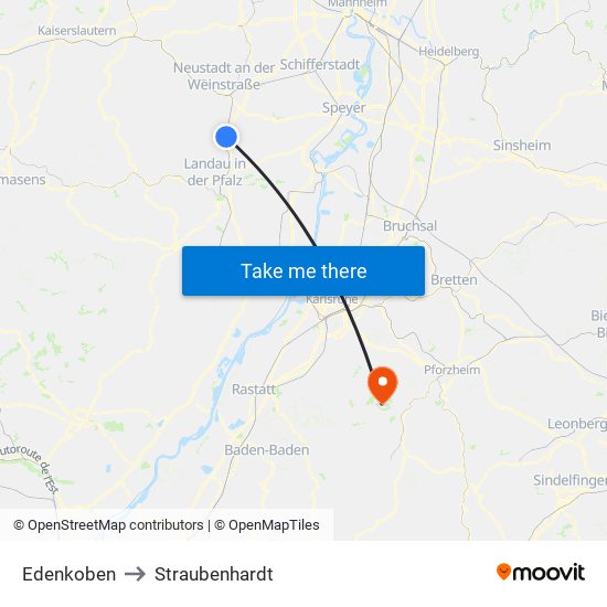 Edenkoben to Straubenhardt map