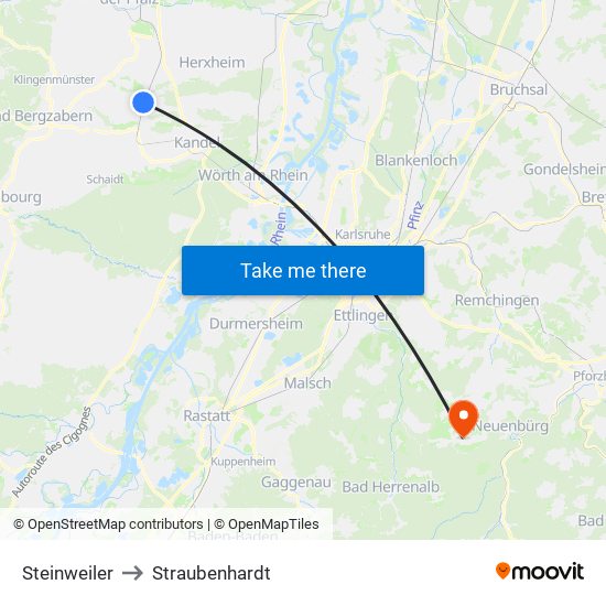 Steinweiler to Straubenhardt map