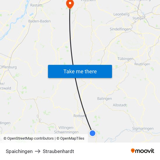 Spaichingen to Straubenhardt map