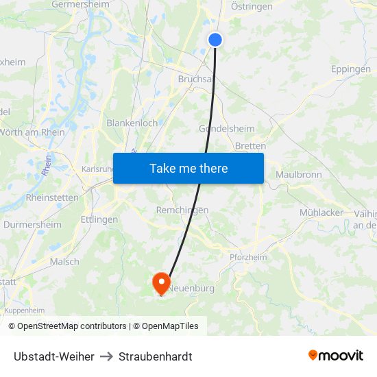 Ubstadt-Weiher to Straubenhardt map