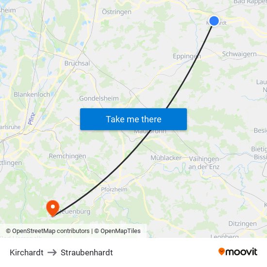 Kirchardt to Straubenhardt map