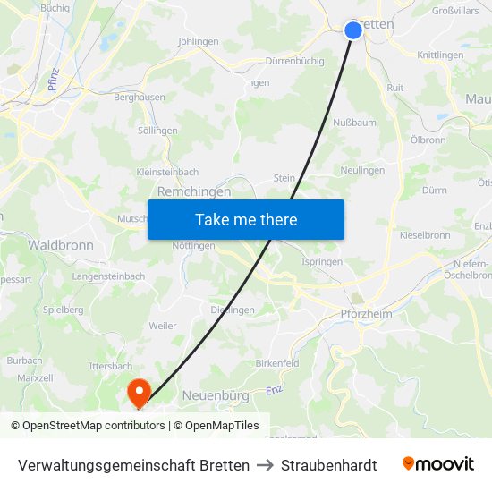 Verwaltungsgemeinschaft Bretten to Straubenhardt map