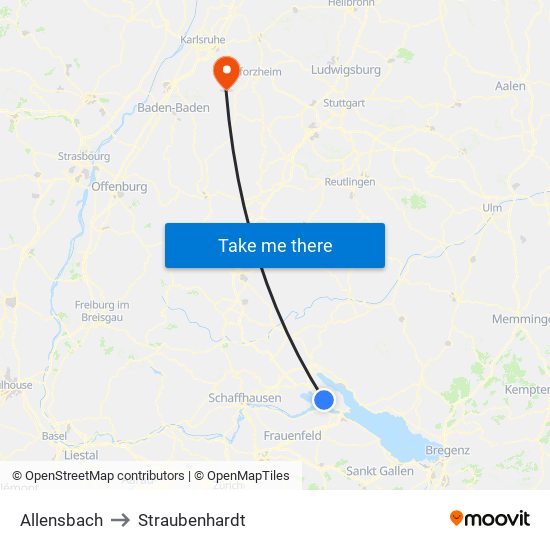 Allensbach to Straubenhardt map
