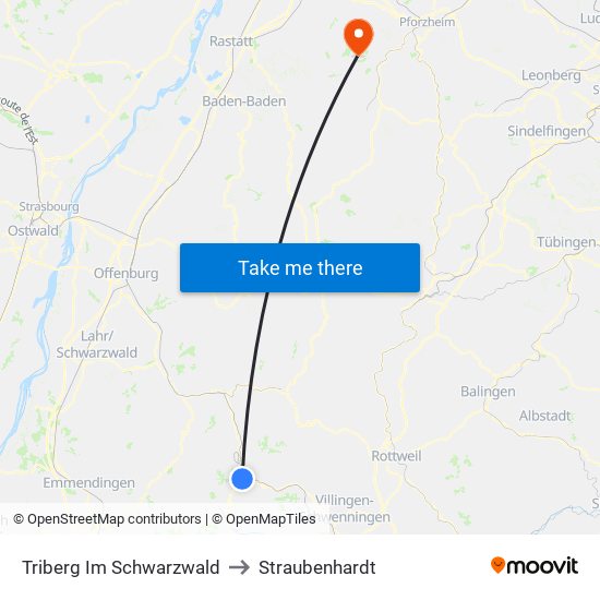 Triberg Im Schwarzwald to Straubenhardt map