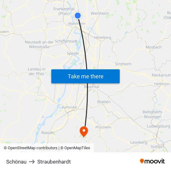 Schönau to Straubenhardt map