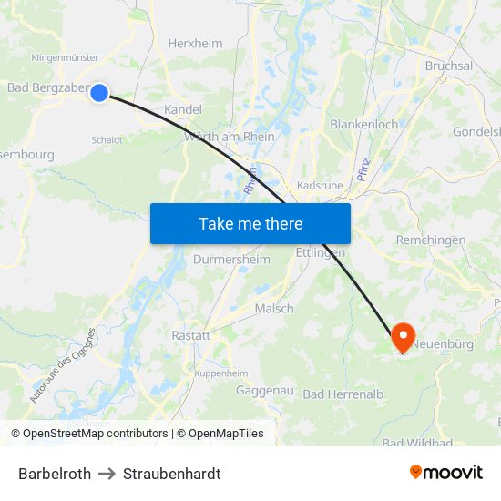 Barbelroth to Straubenhardt map