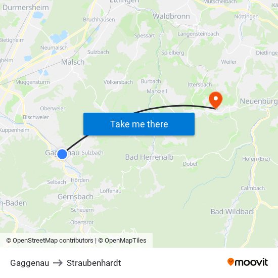 Gaggenau to Straubenhardt map