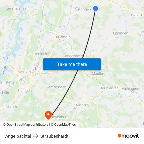 Angelbachtal to Straubenhardt map