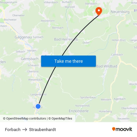 Forbach to Straubenhardt map