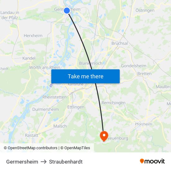 Germersheim to Straubenhardt map