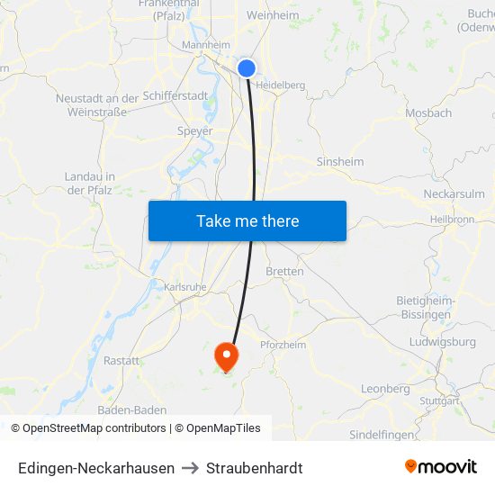 Edingen-Neckarhausen to Straubenhardt map