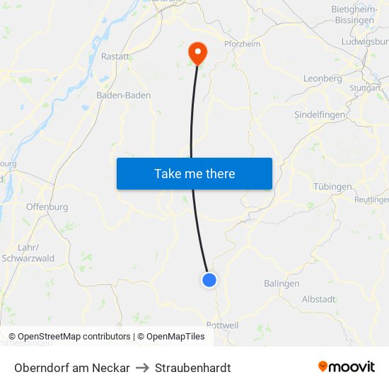 Oberndorf am Neckar to Straubenhardt map